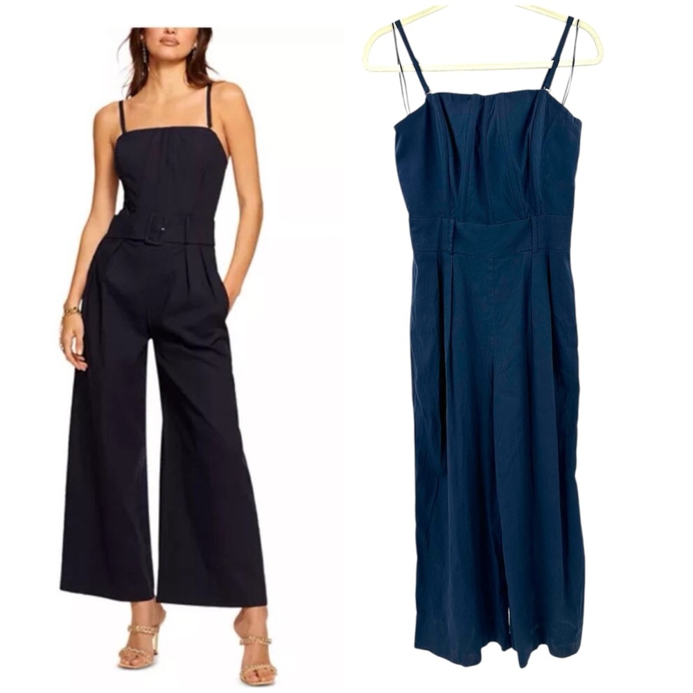 Ramy Brook Delia Jumpsuit Womens 4 Wide Leg Linen Blend Boho Pockets Stretch